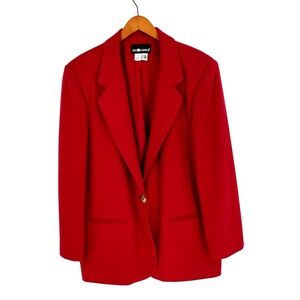 Sag Harbor Women's Size 16 Red Blazer Jacket 100% Pure Wool Christmas